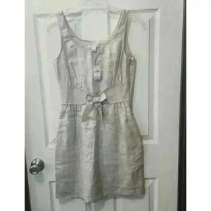 New Banana Republic Cream Linen Sheath Sleeveless Front Bow Short Dress Size 0